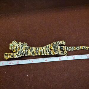 Vintage Articulated Rhinestone Tiger Bracelet Green Eyes Gold Tone 7.5”